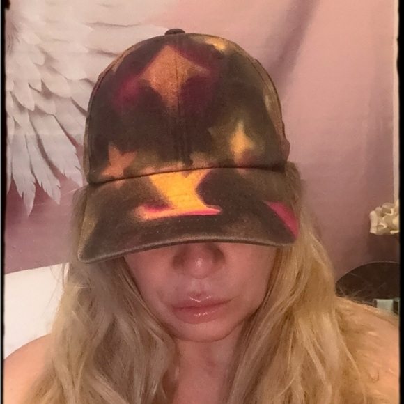 American Needle Accessories - Custom Airbrushed LV dark denim women’s adjustable baseball hat beautiful peach